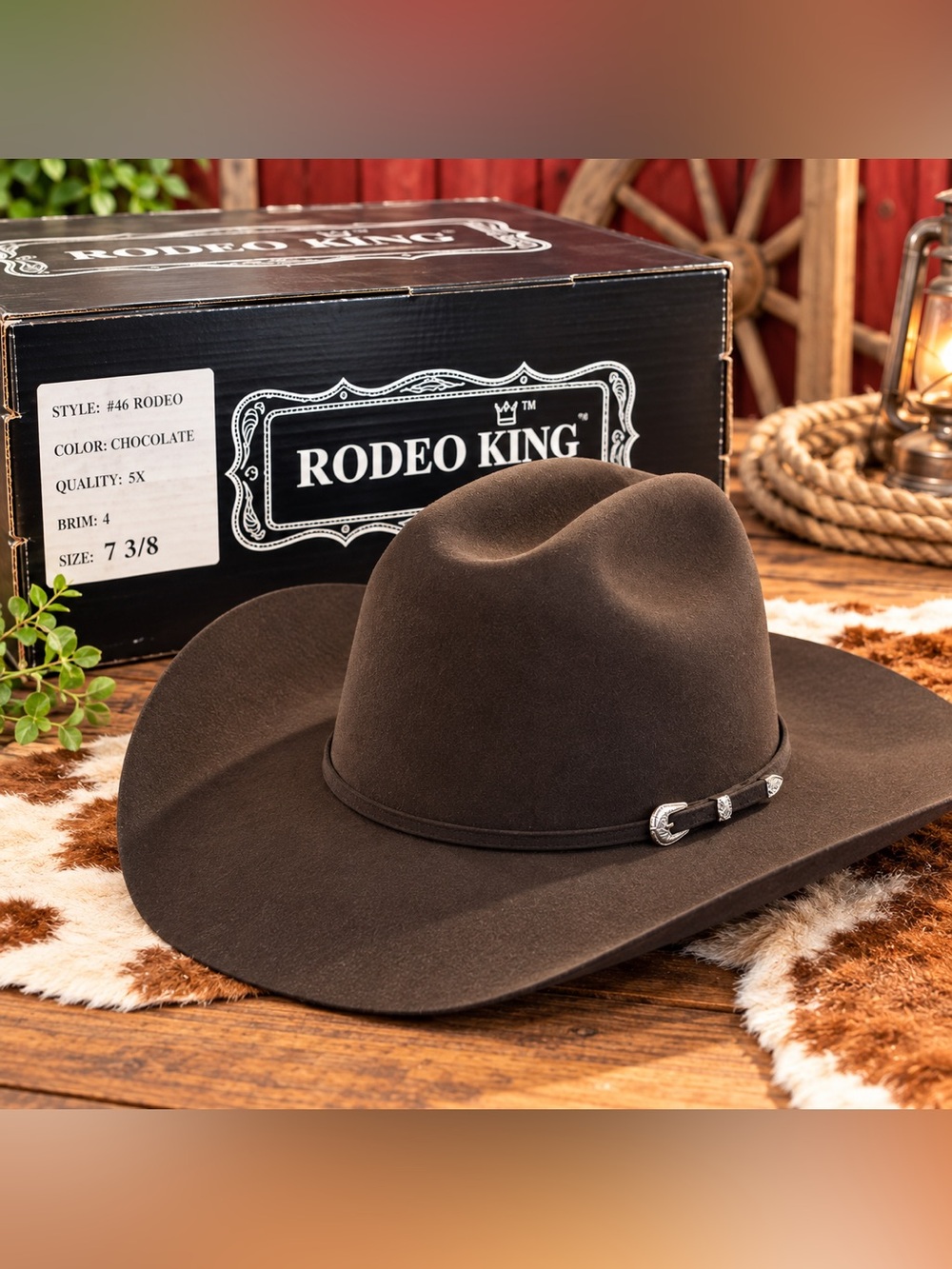 Rodeo King 5X Beaver Felt Cowboy Hat Chocolate 7 3/8 Style #46 Rodeo USA NEW BOX